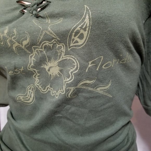 Altered Cut Up Key West Florida Printed Green Short Sleeve Shirt Women's Size XL - Picture 4 of 11